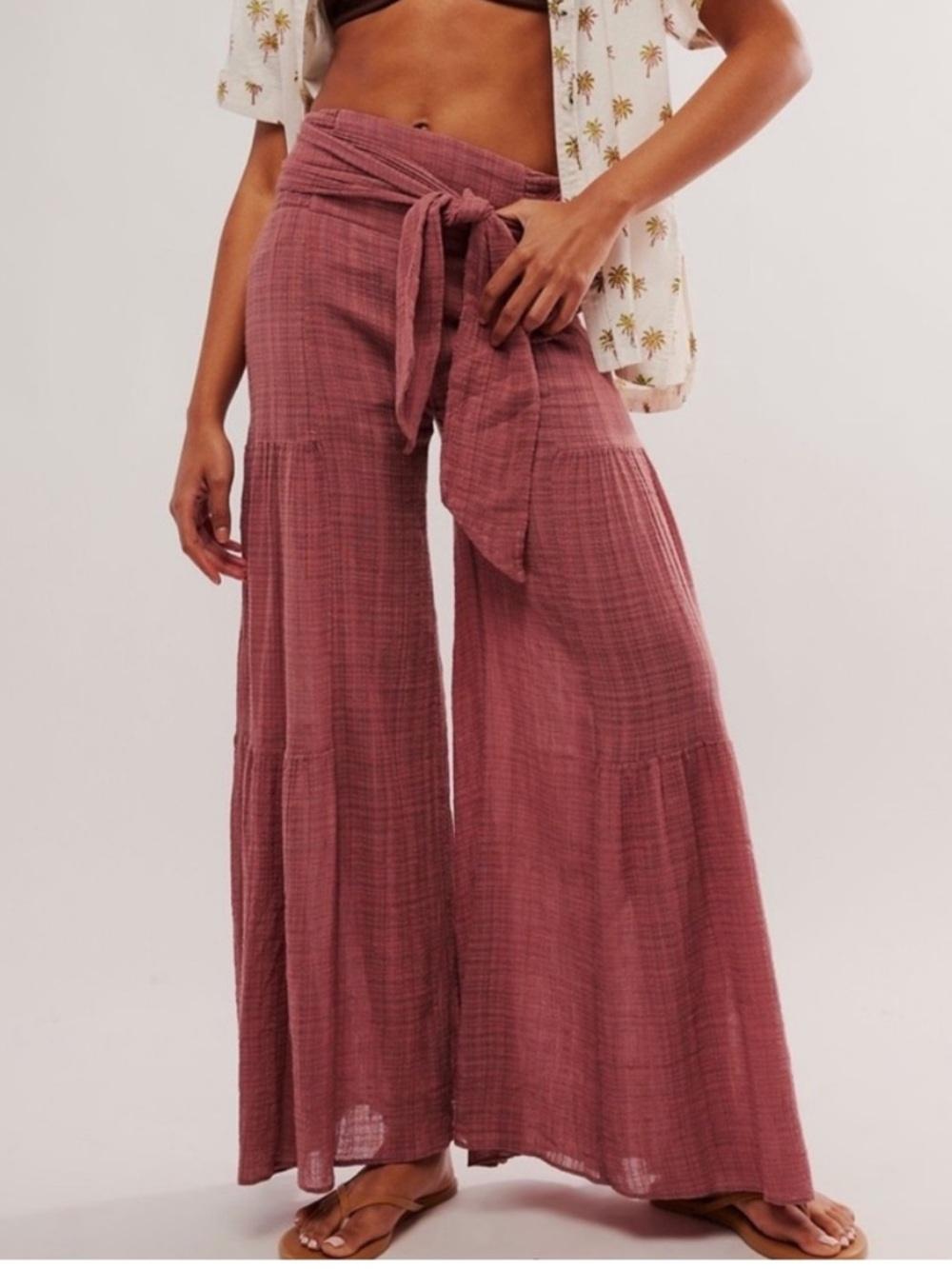 Free People One Good Day Wide Leg pants sz Large gauzy mauve pink